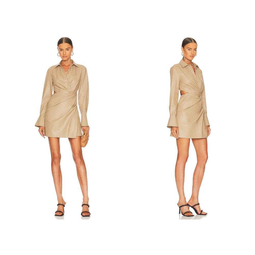 NWT Jonathan Simkhai Lo Faux Leather Wrap Mini Dress in Light Brown/Nutmeg Sz 2